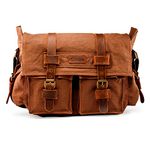 Messenger Bag for Laptop Vintage Canvas Leather Crossbody Satchel Shoulder Computer Bag Travel Office Messenger Bag, Coffee, 17 Inch, Vintage