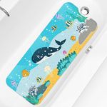 XIYUNTE Baby Bath Mat Non Slip Anti Mould, 100x40cm Extra Long Bathtub Mat Anti Slip Shower Mat with Suction Cups and Drain Holes, Cartoon Patterned Bath Tub Mat for Kids, Machine Washable, Whale