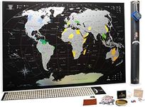 Full Color Deluxe Silver-Black World Scratch Off Map | 35'' x 25'' Push Pin Travel Tracker Map Poster Detailed Gift Tube Eco-Friendly & Premium Materials Mymap