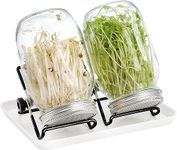 Sprouting Jar Kit-2 Pcs Wide Mouth Mason Jars with Sprouting lids with mesh Screens,Sprouting jar Stands and a Tray, Brush-Seed Sprouting Kit for Growing Mung Beans,Broccoli and So On (Clear)