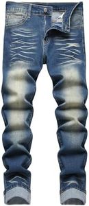 MXCVYCC Men's Ripped Jeans,Slim Fit Distressed Straight Leg Fashion Denim Pants, B#blue Stretch, 42