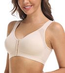 DotVol Women's Full Coverage Front Closure Back Support Posture Bra Non Padded Wirefree Comfort Bra(Seamless Beige,38D)