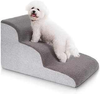 Uross Dog Stairs for Small Dogs - 40CM Height Pet Steps for Bed Couch, High Density Foam Ramps for Cats and Dogs With Joint Pain, 3 Tiers (Grey)