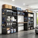 FLEXIMOUNTS Garage Storage System with Workbench & Pegboard, 142" Modular Garage Organization System, Heavy Duty Steel Garage Shelving & Tool Organizer for Garage Workshop, Black FLEXIMOD Series