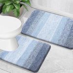 OLANLY Luxury Bathroom Mat Set 2 Piece, Soft Microfiber Absorbent Bath Mat and U-Shaped Contour Toilet Mat, Non-Slip Bathroom Rug Set, Machine Wash, Bath Mats for Bathroom, (24"x16"+24"x20", Blue)