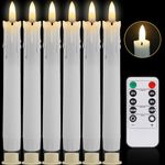 Neween LED Flameless Taper Candles with Remote Timer Dimmer, White LED Candlesticks, Battery Operated Warm 3D Wick Light Window Candles Pack of 6 with Holder, Halloween Christmas Home Wedding