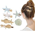 Shell Pearl Starfish Hair Clip Set for Women Girls,Sea Star Hair Pins Girls Cute Headwear Styling Tools Princess Hair Clips Hair Accessories 6 Pcs