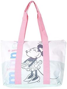 Bolsa de Playa de Minnie Mouse - Cierre de Cremallera - 47 x 33 x 15 cm - Bolsa de Tela con Asas Largas - Diseño Impreso en Loneta - Producto Original Diseñado en España