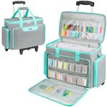 LEFOR·Z Rolling Sewing Machine Case with Wheels,Sewing Machine Carrying Bag,Trolley Tote Bag Fits for Most Standard Singer,Brother,Janome Sewing Machine and Accessories,Grey/Green