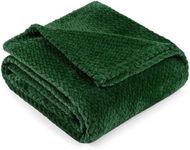 PAVILIA Soft Flannel Fleece Blanket Throw Twin Dark Emerald Green, Textured Decorative Velvet Blanket Couch Sofa Bed, Fuzzy Plush Cozy Warm Lightweight Microfiber, Jacquard Weave Leaf Pattern 60x80