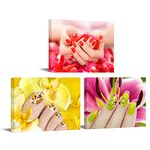 Nachic Wall - 3 Piece Canvas Wall Art Fashion Woman Nails Pictures Beauty Salon Manicure Poster Canvas Print with Wooden Frame for Spa Bathroom Ladies Makeup Dressing Room Decoration