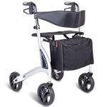 Ultra Lightweight Folding rollator Walking Frame Wheeled Walker with seat, Cane Holder and Locking Brakes - Lightest in The UK (Silver)