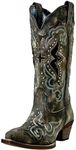 Laredo Womens Black/Tan All Leather Lucretia 13in Snip Toe Cowboy Boots 12 M