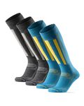 DANISH ENDURANCE Merino Wool Alpine Ski Socks, Anti-Blister Cushioning, Shin Protection, for Men & Women, 2-Pack, Multicolor (1x Blue/Yellow, 1x Dark Grey), Medium