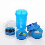 VENNERLI Protein Shakers bottles 600ml BPA Free Strong Durable Workout Gym Water Nutrition Shaker Bottle with Storage (600ml Blue)