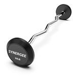 Synergee Fixed 20LB Easy Curl Bar Pre Weighted Curved Steel Bar with Rubber Weights - Fixed Weight