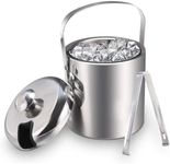 Ice Bucket, Double Walled Stainless Steel Ice Bucket with Lid and Ice Tongs [1.2 Litre] Ice Cold & Dry, Leather Handle, Ideal for Home Bar, Cooling Beer, Champagne, Wine Bottles