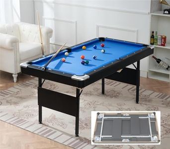 Portable Pool Table,Foldable Billiards Table for Kids Adults,Mesa De Billar para Adultos with Balls,Cue Sticks,Chalks,Brush,Triangular Rack for Family Gathering,Party Indoor Outdoor 65.75" Blue