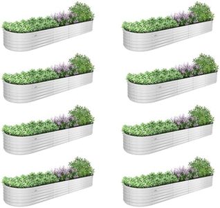 A ANLEOLIFE 8 Pcs 12X3X1.5 ft Oval Extra Large Galvanized Raised Garden Beds Outdoor for Planting Vegetables Flowers Herb, Antique White