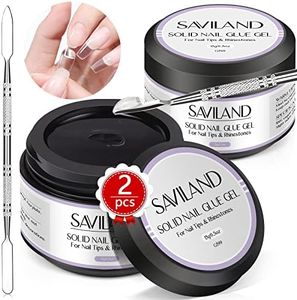 SAVILAND 30G Solid Nail Glue Gel: 2 PCS Gel Nail Glue for Acrylic Nails Strong Adhesive Solid Rhinestone Gel for Fake Nails Tips Women Home Salon DIY U V LED Lamp Cured