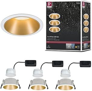 Paulmann 93406 LED spots encastrés Cole rond incl. 3x6,5 watts gradable projecteurs encastrés Blanc, Doré mat Lampe encastrée plastique, Alu zinc Spot pour plafond 2700 K