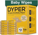 DYPER - 99% Water Based Baby Wipes 100% Made from Plant-Based* & Skin-Friendly Ingredients for Sensitive Skin, Fragrance & Plastic-Free - Unscented, Pack of 12 (720 Count)