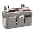 IGNPION Canvas Bedside Hanging Storage Pockets with Metal Hanging Hook Adjustable Hanging Tape Dormitory Bed Organiser Caddy Mulit-purpose Hanging Storage Bag for Home Office School Hospital, Grey