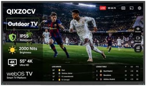 MWE 55 Inch Outdoor Smart TV, 4K UHD, 2000 Nits, IP55 Weatherproof, webOS | Full Sun Waterproof TV for patios and decks, with Wi-Fi, Bluetooth, voice remote and wall mount included