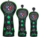 Golf Headcovers for Woods Driver Fairway Wood Hybrid Vintage Style Golf Wood Head Cover Set 3pcs PU Leather for Taylormade Callaway Titleist Ping Cobra Cleveland # 1 F H (3PCS-Lucky Clover Black)