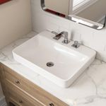 Bathroom Vessel Sink, DeerValley, 24”x19” Rectangular Drop-in Sink for Bathroom White Semi Recessed Vessel Sink Modern Ceramic Bathroom Sink with Overflow and Three Faucet Holes, DV-1DS0121