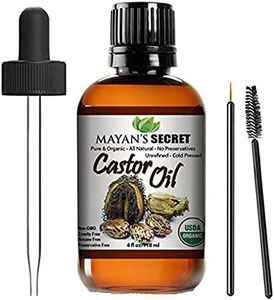 Mayan's Secret - 4oz Pure Castor Oil Organic Cold Pressed Unrefined Glass Bottle Hexane Free Hair Oil for Hair Growth, Eyelashes, Eyebrows – Oil for Skin, Face, Body