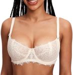 Dobreva Women's Balconette Sexy Unlined Bra Lace Push Up Plus Size Bras See Through Underwire Rose White 38B