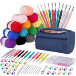 Crochet Kit Crochet Kits for Beginners Adults 15Pcsx25g Crochet Yarns Ergonomic Metal Crochet Hooks 2mm-8mm Knitting Accessories Tools Storage Case Needles Crochet Starter Kit-Blue