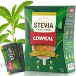 LOWKAL Stevia Sweetener Sachets with Zero Calorie - Plant-Based Stevia Sugar Substitute for Diabetics with Zero Sugar - Natural Sweetener Stevia Powder for Desserts, Coffee & Tea, 100 Count