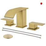 OMEKNTOP Brushed Gold Bathroom Faucet 3 Hole, 8 Inch Waterfall Gold Bathroom Faucet with Overflow Pop Up Drain and cUPC Hose, Two Handle Bathroom Sink Faucet for Basin Lavatory Vanity