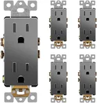 LIDER Matte Finish Decorator Receptacle, Child Safe Tamper-Resistant Wall Outlet, Residential Grade, Self-Grounding, 15A 125V, UL Listed, LR15-TR-SG5P, Space Gray, 5 Pack