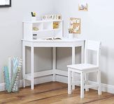 FEFE ® White Study Table and 1 Chairs for Kids Unisex Xmas, Wooden Study Desk with Chair for Children, Writing Desk with Storage and Hutch Shelves for Home School with Tidy Shelf Organiser