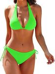 Women's Bikini Sets Two Piece Bathing Suits Sexy Textured Halter Padded Bikini Swimsuits Side Tie Thong Bottom Swimwear, Z-green, XX-Large