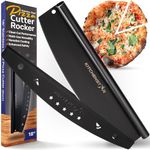 KitchenStar 18 inches Black Non-Stick Pizza Cutter | Sharp Stainless Steel Slicer Knife - Rocker Style w Blade Cover | Chop and Slices Perfect Portions + Dishwasher Safe Premium Pizza Oven Accessories