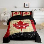 Castle Fairy Canadian Flag Vintage Red Maple Leaf Comforter Set with 2 Pillowcases,Western Wildlife Animals Super Soft Bedding Set for Adults Teens,Eagle Bird Silhouette Duvet Set for Room Decor,King