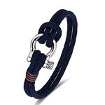 BIYONGDE Mens Womens Nautical Sailor Cotton Rope Wrap Bracelet Wristband Steel Screw Anchor Shackles, Two-row