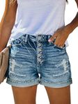 Angerella Jean Shorts Womens Casual Summer Women's Ripped Folded Hem High Waisted Distressed Denim Shorts Light Blue L