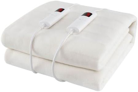 Costway Double Dual Control Bedding Electric Blanket with 9 Heat Setting & 9-Hour Auto Off, Machine Washable Fully Fitted Heating Pad with Overheat Protection & Elastic Fixing Bands, 450GSM Non Woven Fabric