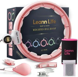 Leann L!fe U5-16 Knots 28”- 46”Counter, Waist Trimmer & Wash Bag, Upgraded Quiet Smart Weighted Hula Hoop for Adults Weight Loss, Infinity Hoop Plus Size, Fitness Exercise, Abdominal Toner, Pink