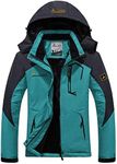 donhobo Womens Waterproof Jacket Winter Warm Fleece With Hood Windproof Camping Hiking Coat(Blue,L)