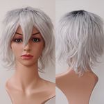 S-noilite Cosplay Curly Hair Tail Full wigs Short Wig Women/Men Wig Black Top mix Grey)