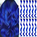 Colored Hair Extensions Clip In for Girls 22 Inch Colorful Curly Wavy Hair Extensions for Party Highlights Hair Accessories Hair Pieces for Women（12 PCS Blue)