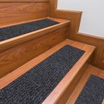 Ottomanson Machine Washable Solid Design Non-Slip Rubberback 8" x 30" Indoor/Outdoor Waterproof Stair Treads for Stairs, Garage, Patio, 7 Pack, Black