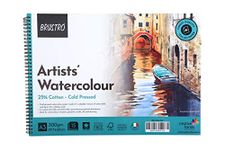 BRUSTRO Artist 25% Cotton Watercolour Pad, Wiro Cold Pressed, 300 GSM A3-15 Sheets. Perforated papges.