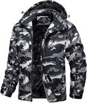 MAGCOMSEN Mens Winter Coats Thick Skiing Jacket 4 Pockets Hiking Thermal Waterproof Jackets Black Camouflage,XL